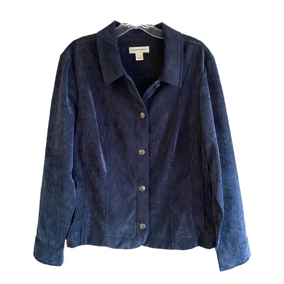 Christopher Banks Size L Jacket Dark Blue Fine Wale Corduroy Snap Front Pockets - Picture 1 of 15